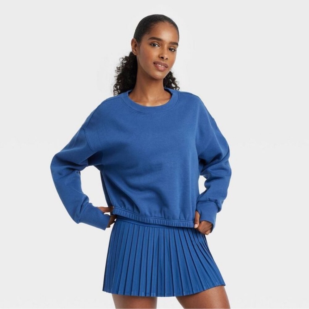Women's Fleece Cropped Crewneck Pullover Sweatshir Blue JoyLab - XL